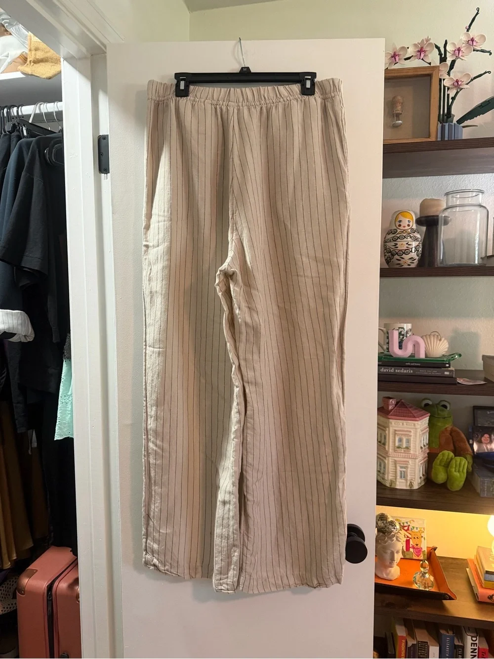 Beige Pinstripe Wide-Leg pant